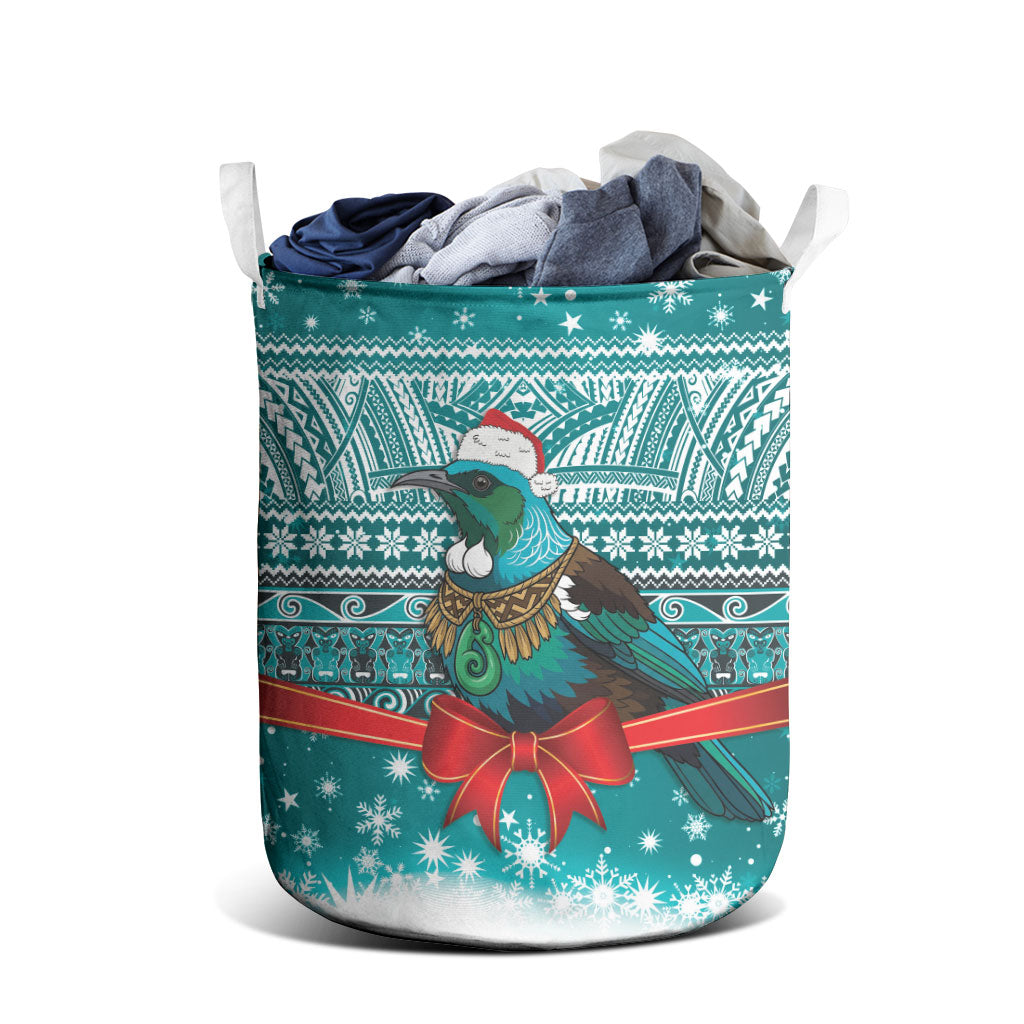 New Zealand Tui Bird Christmas Laundry Basket Maori Inspired Knitted Patterns LT9 - Polynesian Pride