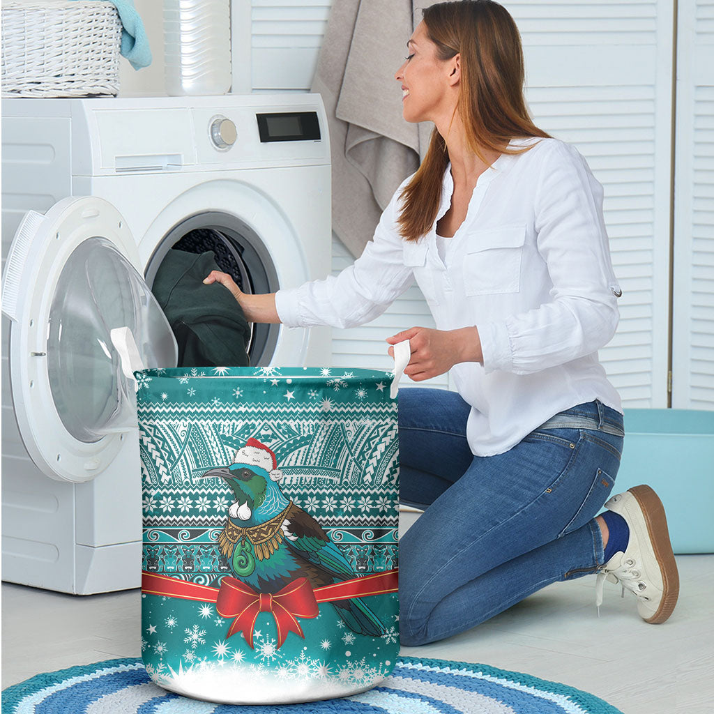 New Zealand Tui Bird Christmas Laundry Basket Maori Inspired Knitted Patterns LT9 - Polynesian Pride