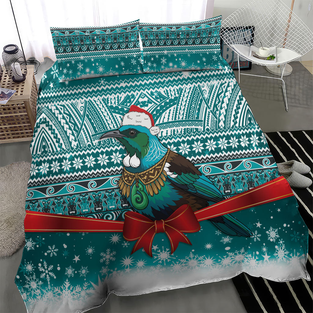 New Zealand Tui Bird Christmas Bedding Set Maori Inspired Knitted Patterns LT9 - Polynesian Pride
