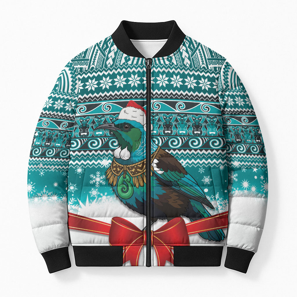 New Zealand Tui Bird Christmas Bomber Puffer Jacket Maori Inspired Knitted Patterns