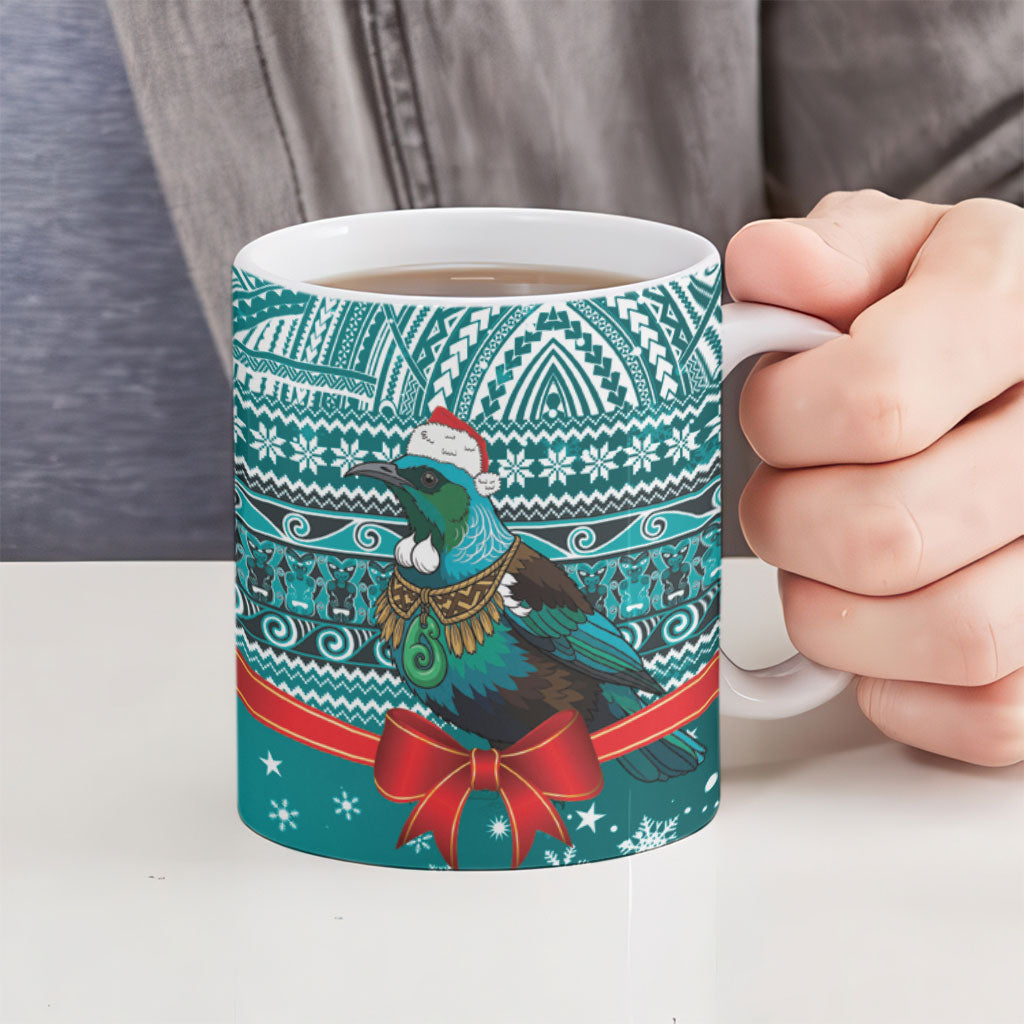 New Zealand Tui Bird Christmas Ceramic Mug Maori Inspired Knitted Patterns LT9 - Polynesian Pride