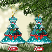 New Zealand Tui Bird Christmas Ceramic Ornament Maori Inspired Knitted Patterns LT9 Christmas Tree Turquoise - Polynesian Pride