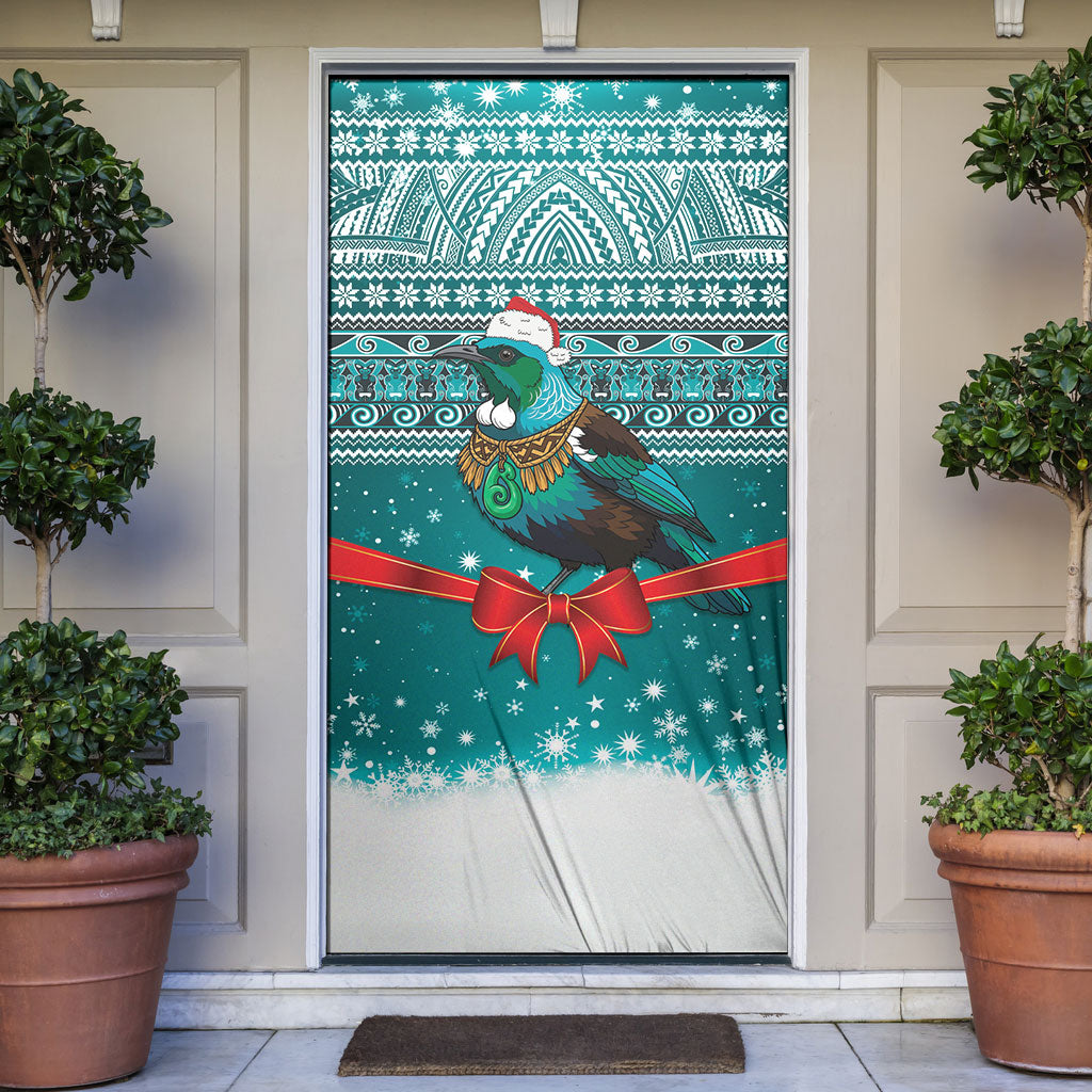 New Zealand Tui Bird Christmas Door Cover Maori Inspired Knitted Patterns LT9 Turquoise - Polynesian Pride