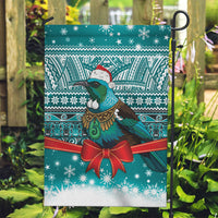 New Zealand Tui Bird Christmas Garden Flag Maori Inspired Knitted Patterns LT9 Garden Flag Turquoise - Polynesian Pride
