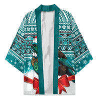 New Zealand Tui Bird Christmas Kimono Maori Inspired Knitted Patterns LT9 Unisex Turquoise - Polynesian Pride