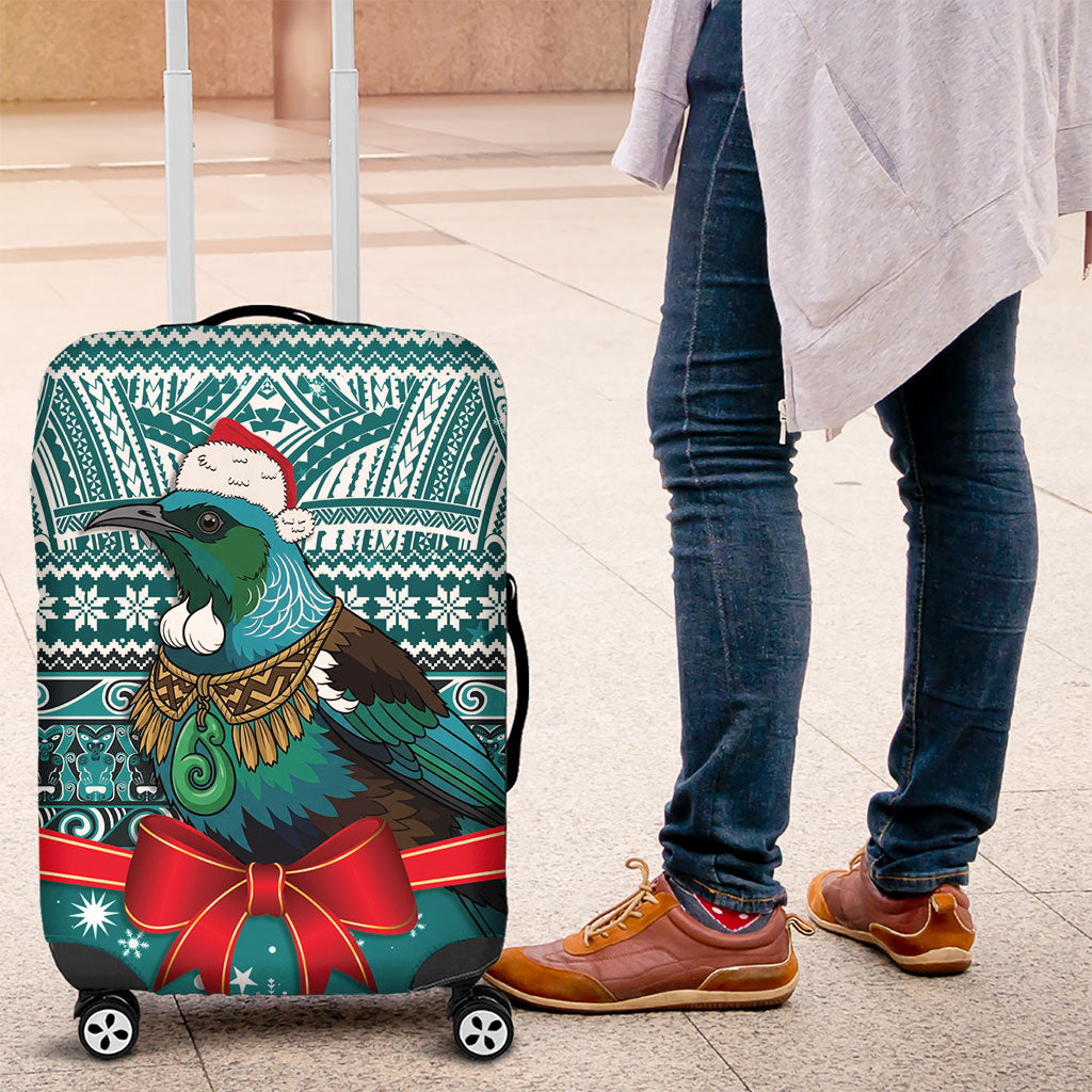 New Zealand Tui Bird Christmas Luggage Cover Maori Inspired Knitted Patterns LT9 Turquoise - Polynesian Pride