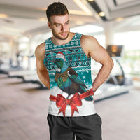 New Zealand Tui Bird Christmas Men Tank Top Maori Inspired Knitted Patterns LT9 Turquoise - Polynesian Pride
