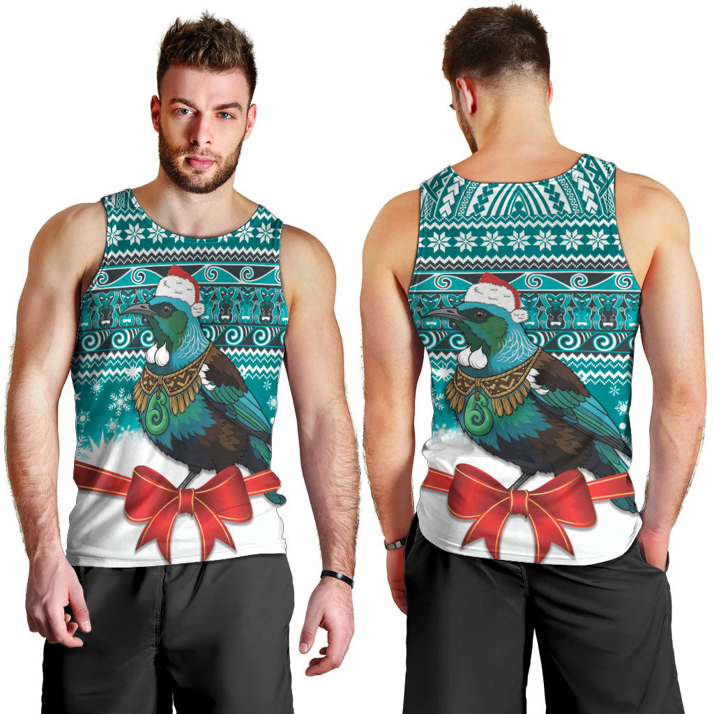 New Zealand Tui Bird Christmas Men Tank Top Maori Inspired Knitted Patterns LT9 - Polynesian Pride