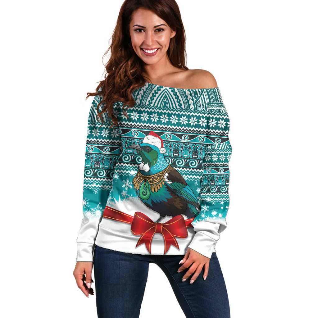 New Zealand Tui Bird Christmas Off Shoulder Sweater Maori Inspired Knitted Patterns