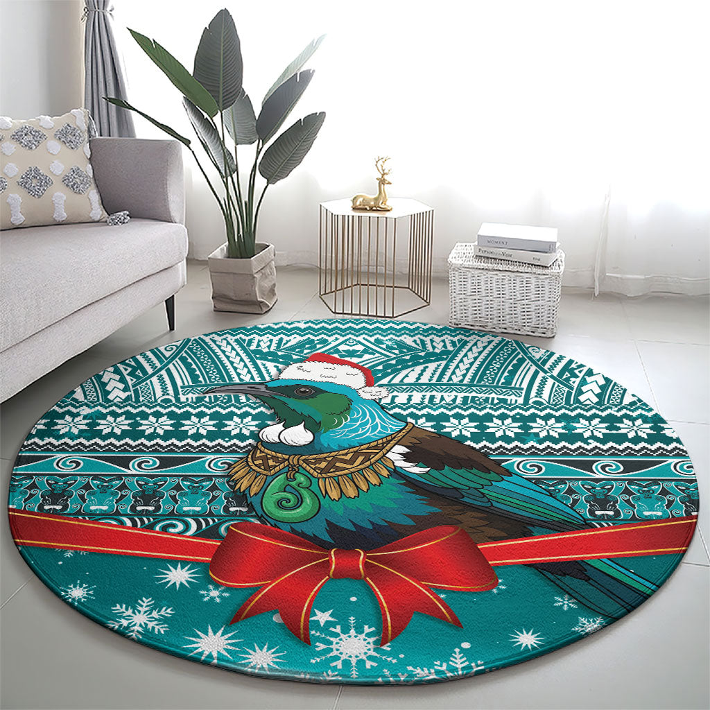 New Zealand Tui Bird Christmas Round Carpet Maori Inspired Knitted Patterns LT9 - Polynesian Pride