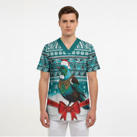 New Zealand Tui Bird Christmas Scrub Top Maori Inspired Knitted Patterns LT9 - Polynesian Pride