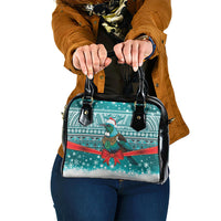 New Zealand Tui Bird Christmas Shoulder Handbag Maori Inspired Knitted Patterns LT9 One Size Turquoise - Polynesian Pride