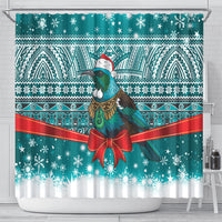 New Zealand Tui Bird Christmas Shower Curtain Maori Inspired Knitted Patterns LT9 - Polynesian Pride