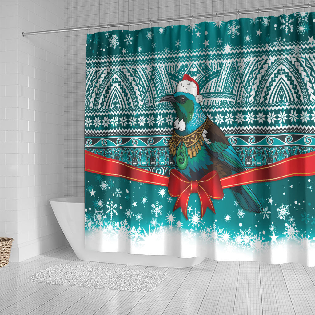 New Zealand Tui Bird Christmas Shower Curtain Maori Inspired Knitted Patterns LT9 - Polynesian Pride