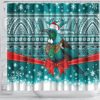New Zealand Tui Bird Christmas Shower Curtain Maori Inspired Knitted Patterns LT9 - Polynesian Pride
