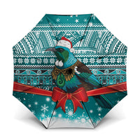 New Zealand Tui Bird Christmas Umbrella Maori Inspired Knitted Patterns LT9 One Size Folded 11.42 inch Opened Diameter 37.4 inch Turquoise - Polynesian Pride
