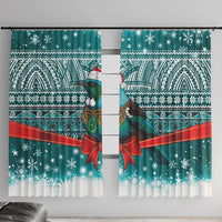 New Zealand Tui Bird Christmas Window Curtain Maori Inspired Knitted Patterns LT9 With Hooks Turquoise - Polynesian Pride
