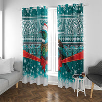 New Zealand Tui Bird Christmas Window Curtain Maori Inspired Knitted Patterns LT9 With Grommets Turquoise - Polynesian Pride