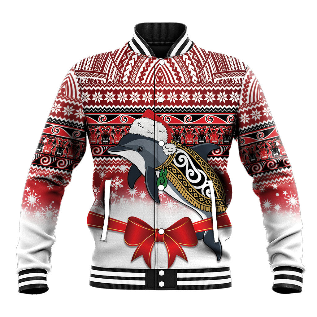 New Zealand Dolphin Terehu Christmas Baseball Jacket Maori Inspired Knitted Patterns