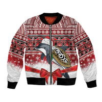 New Zealand Dolphin Terehu Christmas Bomber Jacket Maori Inspired Knitted Patterns LT9 Unisex Red - Polynesian Pride