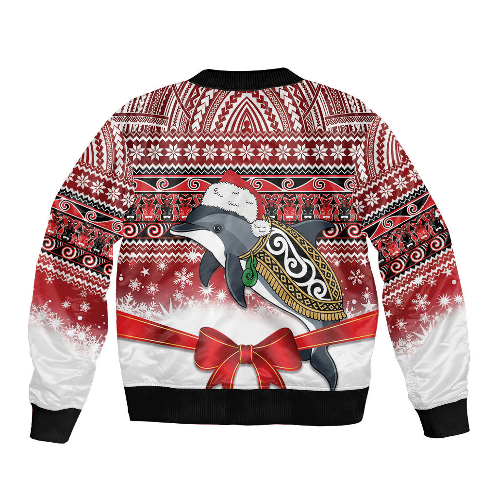 New Zealand Dolphin Terehu Christmas Bomber Jacket Maori Inspired Knitted Patterns LT9 - Polynesian Pride