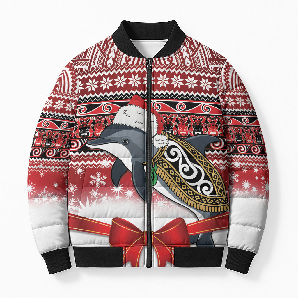 New Zealand Dolphin Terehu Christmas Bomber Puffer Jacket Maori Inspired Knitted Patterns