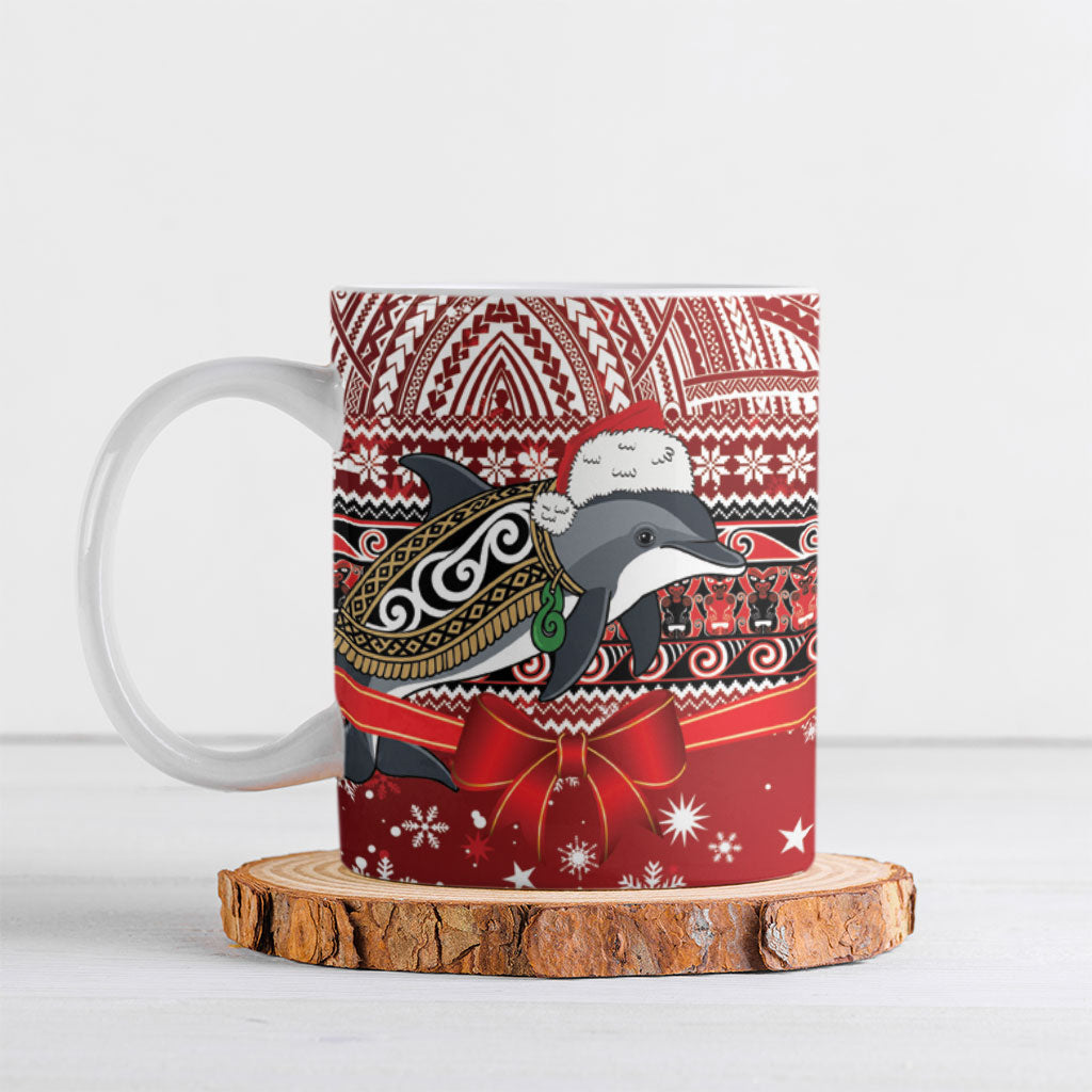New Zealand Dolphin Terehu Christmas Ceramic Mug Maori Inspired Knitted Patterns LT9 Red - Polynesian Pride