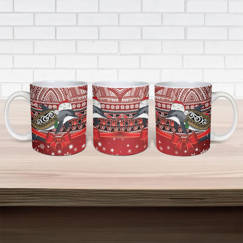 New Zealand Dolphin Terehu Christmas Ceramic Mug Maori Inspired Knitted Patterns LT9 - Polynesian Pride
