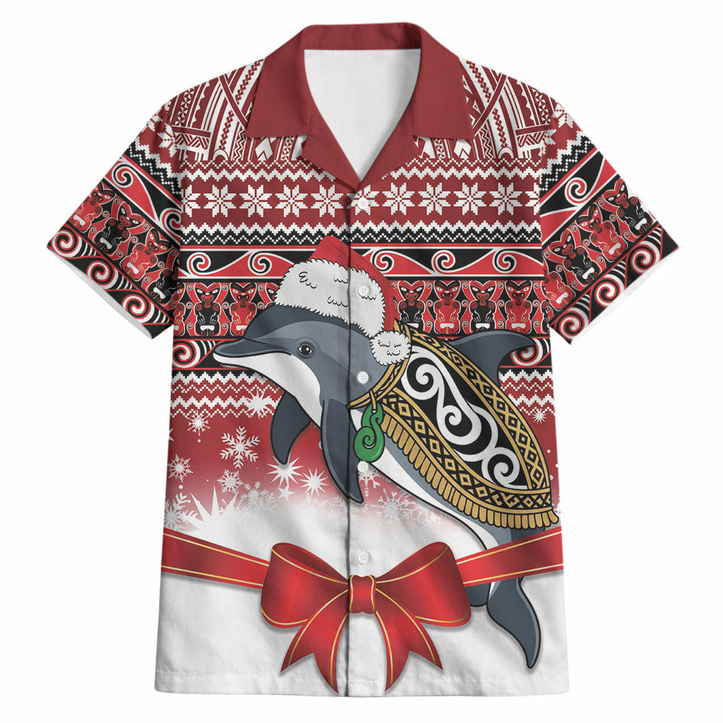 New Zealand Dolphin Terehu Christmas Hawaiian Shirt Maori Inspired Knitted Patterns LT9 Red - Polynesian Pride