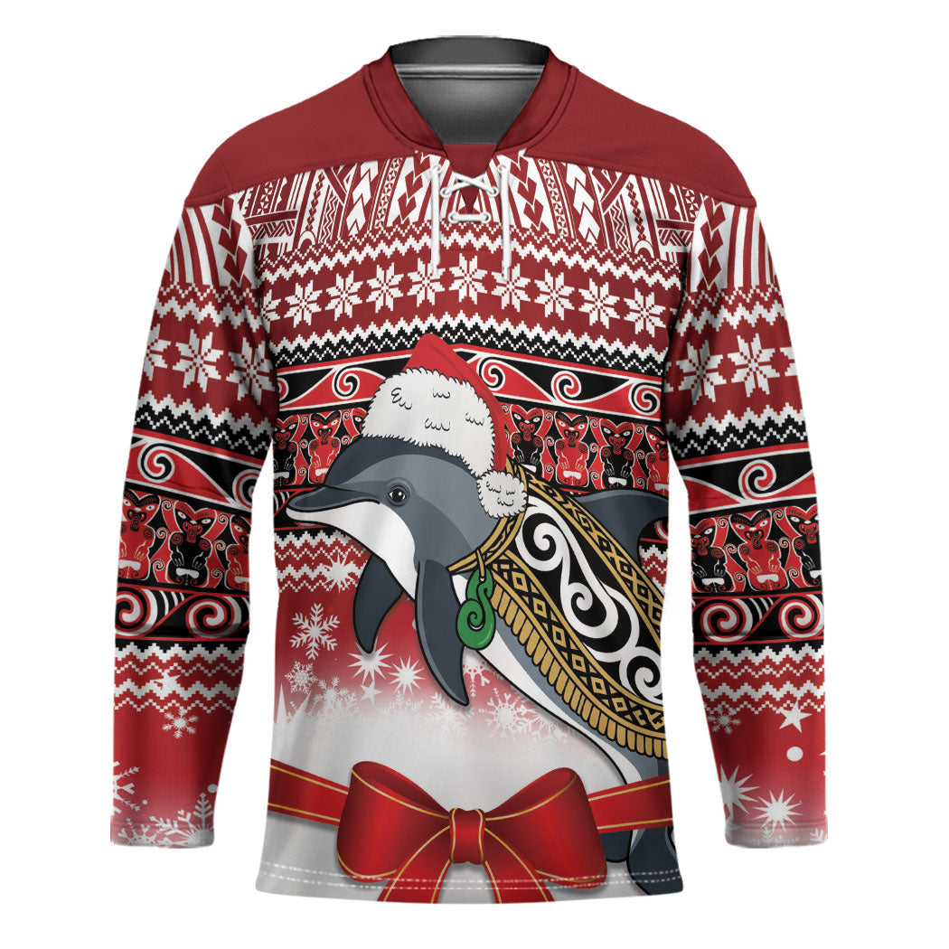 New Zealand Dolphin Terehu Christmas Hockey Jersey Maori Inspired Knitted Patterns LT9 Unisex Red - Polynesian Pride