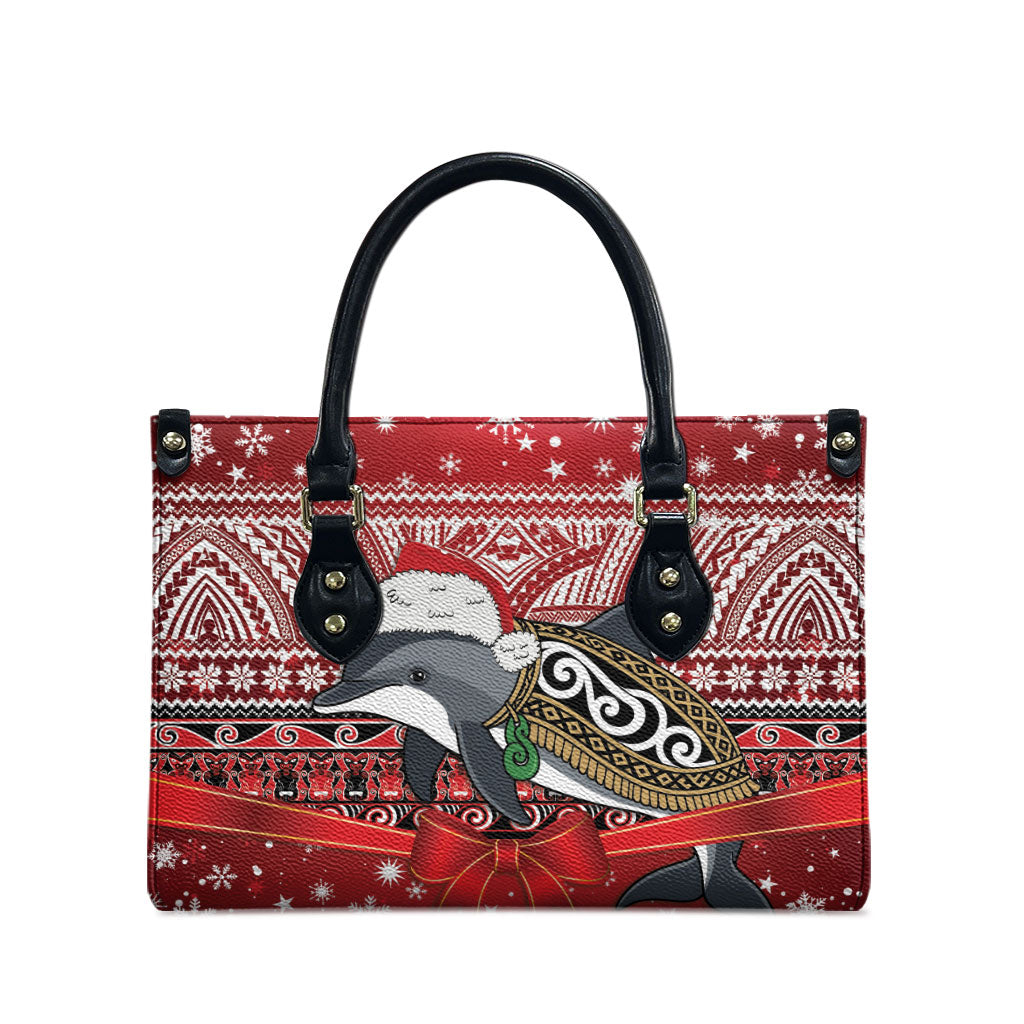 New Zealand Dolphin Terehu Christmas Leather Bag Maori Inspired Knitted Patterns LT9 - Polynesian Pride