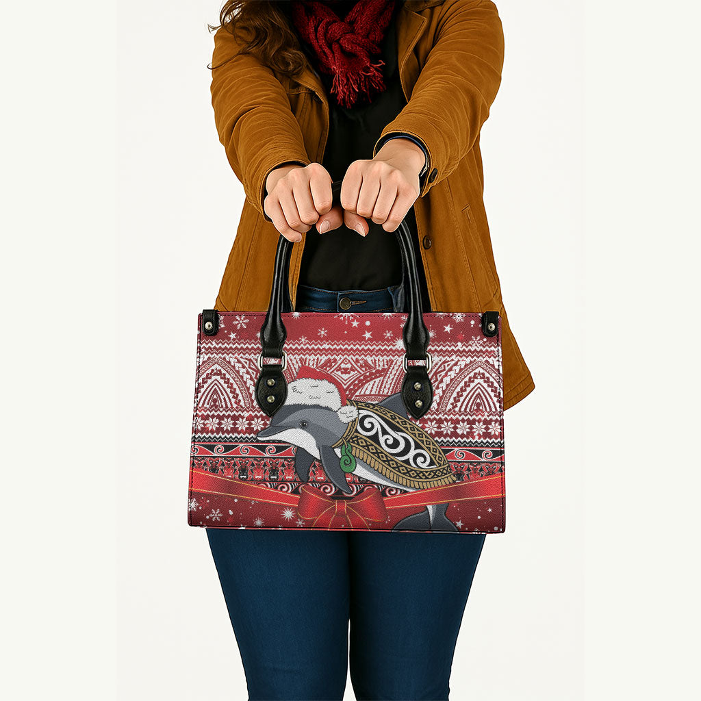 New Zealand Dolphin Terehu Christmas Leather Bag Maori Inspired Knitted Patterns LT9 - Polynesian Pride