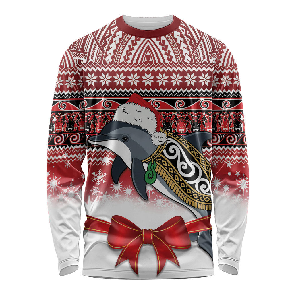 New Zealand Dolphin Terehu Christmas Long Sleeve Shirt Maori Inspired Knitted Patterns