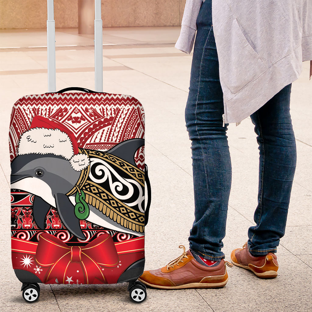 New Zealand Dolphin Terehu Christmas Luggage Cover Maori Inspired Knitted Patterns LT9 Red - Polynesian Pride