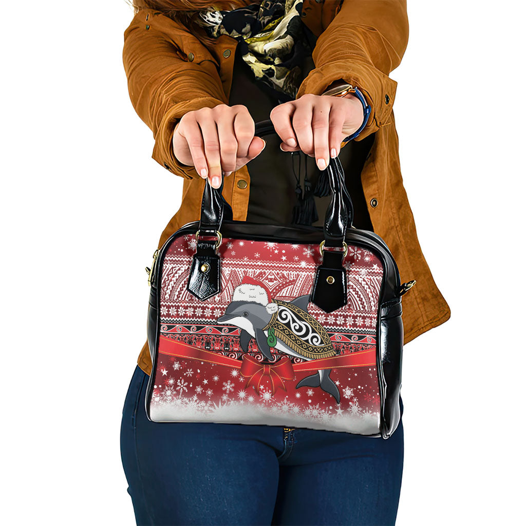 New Zealand Dolphin Terehu Christmas Shoulder Handbag Maori Inspired Knitted Patterns LT9 One Size Red - Polynesian Pride