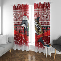 New Zealand Dolphin Terehu Christmas Window Curtain Maori Inspired Knitted Patterns LT9 With Grommets Red - Polynesian Pride