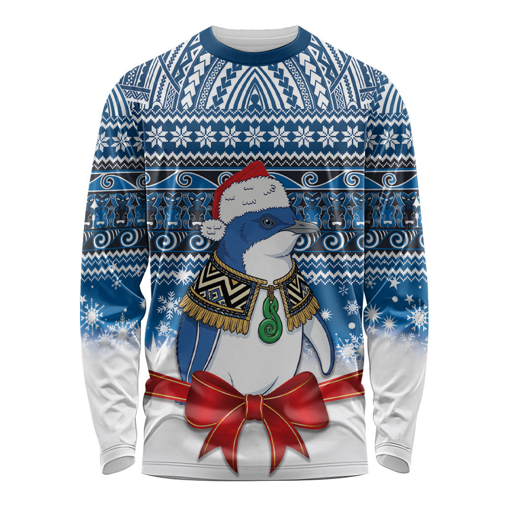 New Zealand Fairy Penguin Korora Christmas Long Sleeve Shirt Maori Inspired Knitted Patterns