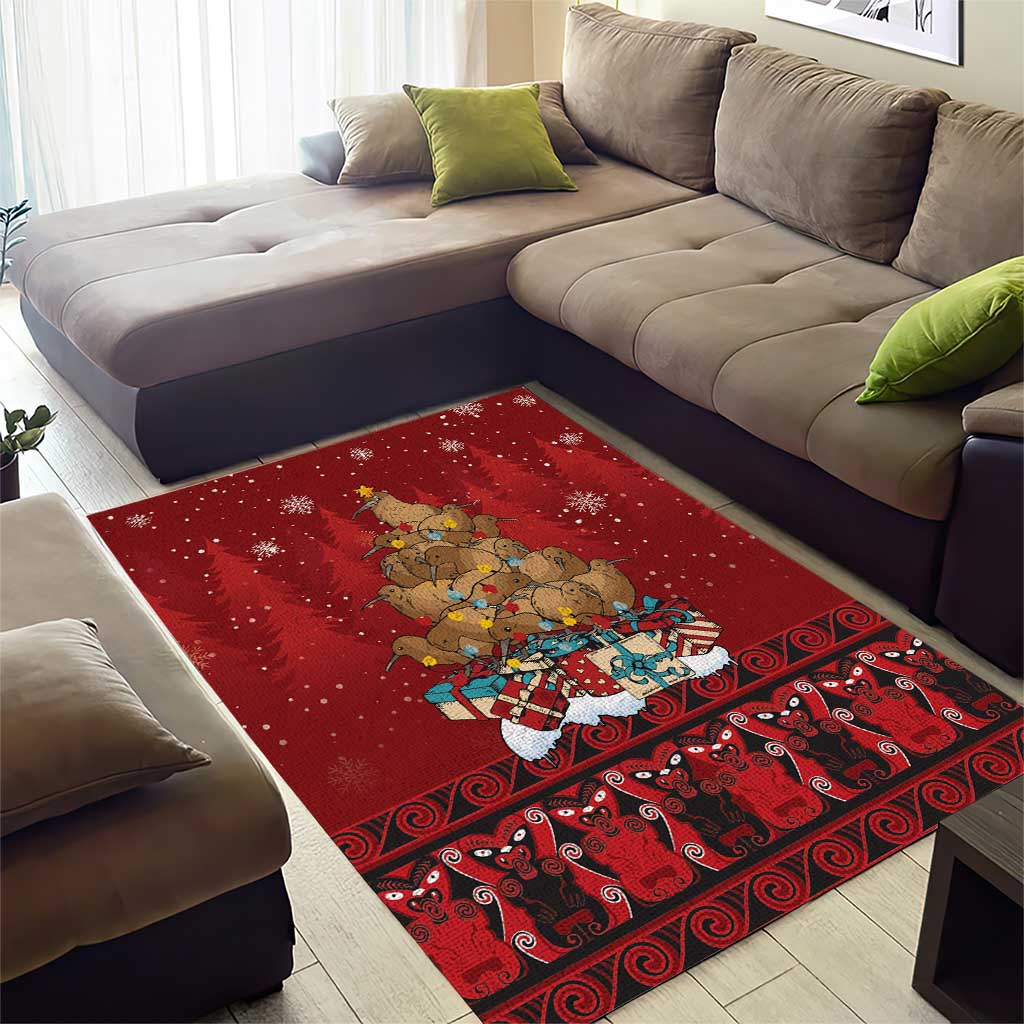 Funny Kiwi Bird Xmas Tree Area Rug New Zealand Tribal Christmas Spirit - Polynesian Pride