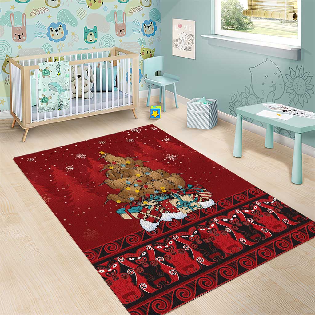 Funny Kiwi Bird Xmas Tree Area Rug New Zealand Tribal Christmas Spirit - Polynesian Pride