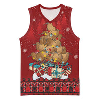 Funny Kiwi Bird Xmas Tree Basketball Jersey New Zealand Tribal Christmas Spirit LT9 Unisex Red - Polynesian Pride