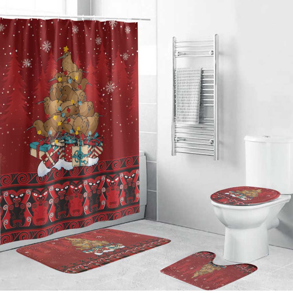 Funny Kiwi Bird Xmas Tree Bathroom Set New Zealand Tribal Christmas Spirit - Polynesian Pride