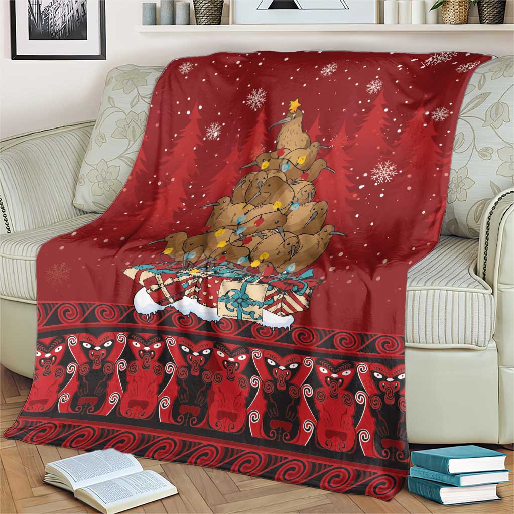 Funny Kiwi Bird Xmas Tree Blanket New Zealand Tribal Christmas Spirit - Polynesian Pride
