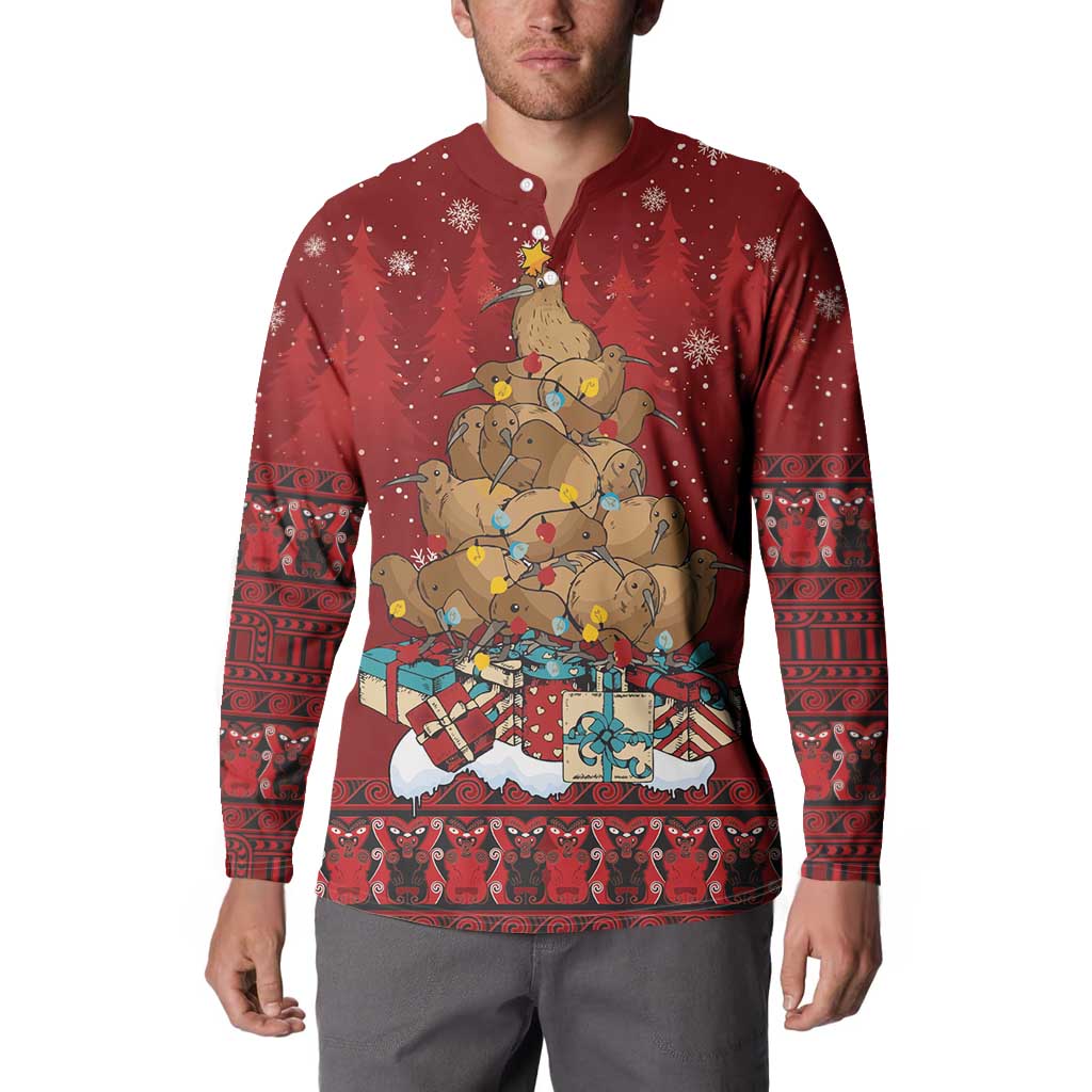 Funny Kiwi Bird Xmas Tree Button Sweatshirt New Zealand Tribal Christmas Spirit - Polynesian Pride