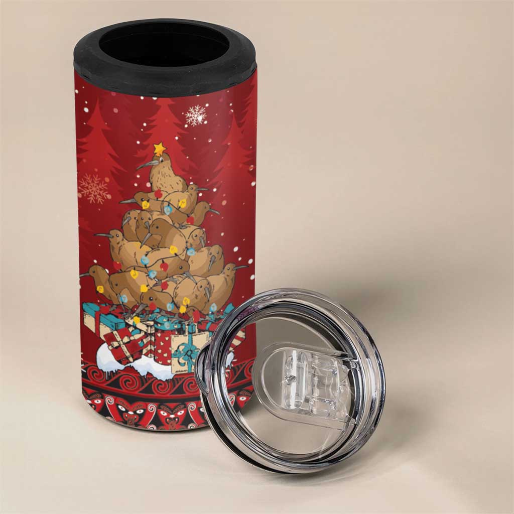 Funny Kiwi Bird Xmas Tree 4 in 1 Can Cooler Tumbler New Zealand Tribal Christmas Spirit LT9 - Polynesian Pride