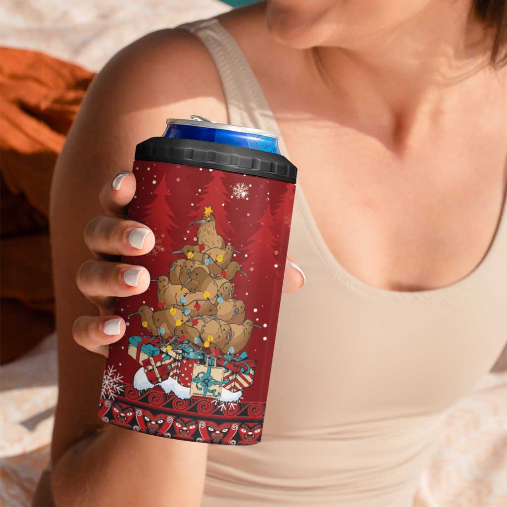 Funny Kiwi Bird Xmas Tree 4 in 1 Can Cooler Tumbler New Zealand Tribal Christmas Spirit LT9 - Polynesian Pride