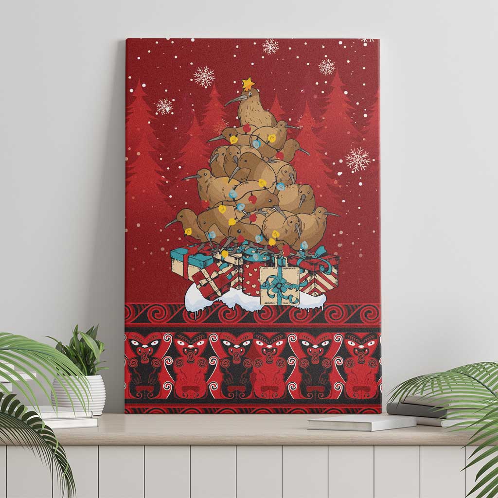 Funny Kiwi Bird Xmas Tree Canvas Wall Art New Zealand Tribal Christmas Spirit - Polynesian Pride