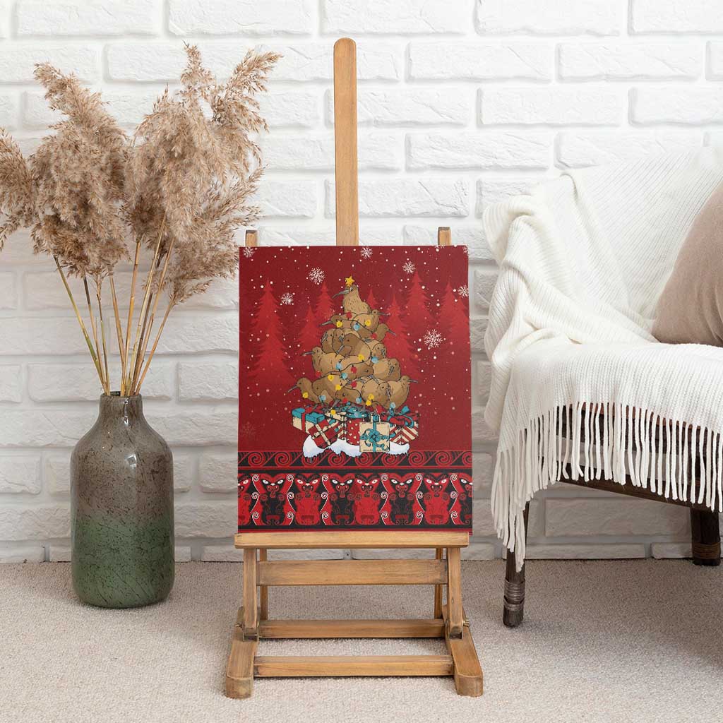 Funny Kiwi Bird Xmas Tree Canvas Wall Art New Zealand Tribal Christmas Spirit - Polynesian Pride