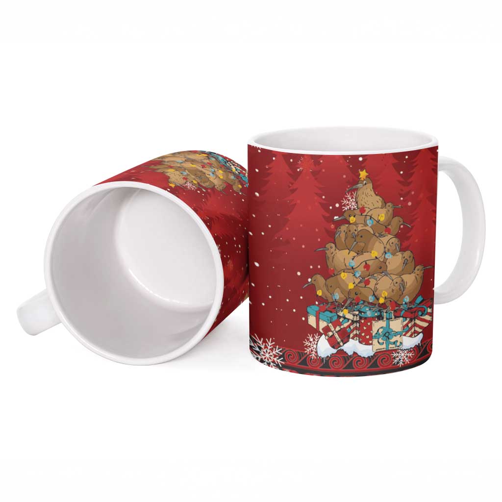 Funny Kiwi Bird Xmas Tree Ceramic Mug New Zealand Tribal Christmas Spirit - Polynesian Pride