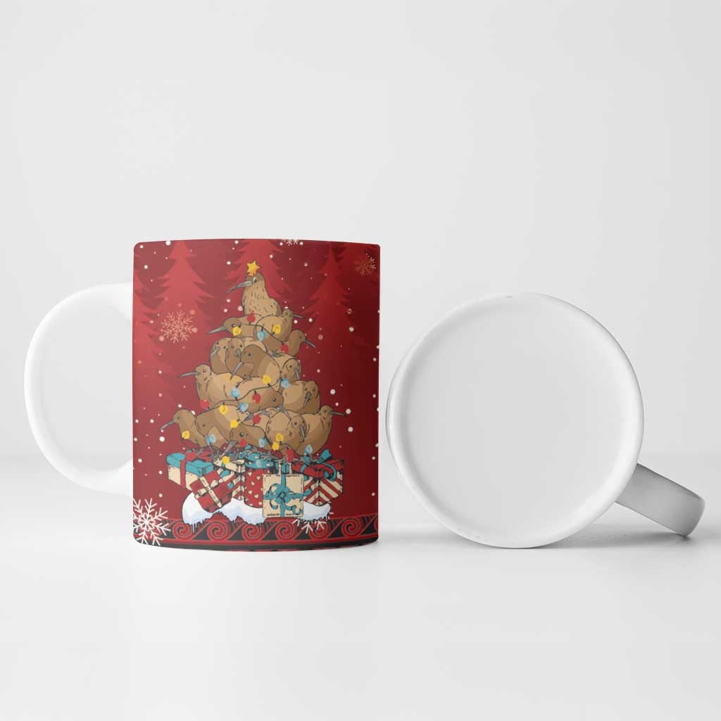 Funny Kiwi Bird Xmas Tree Ceramic Mug New Zealand Tribal Christmas Spirit - Polynesian Pride