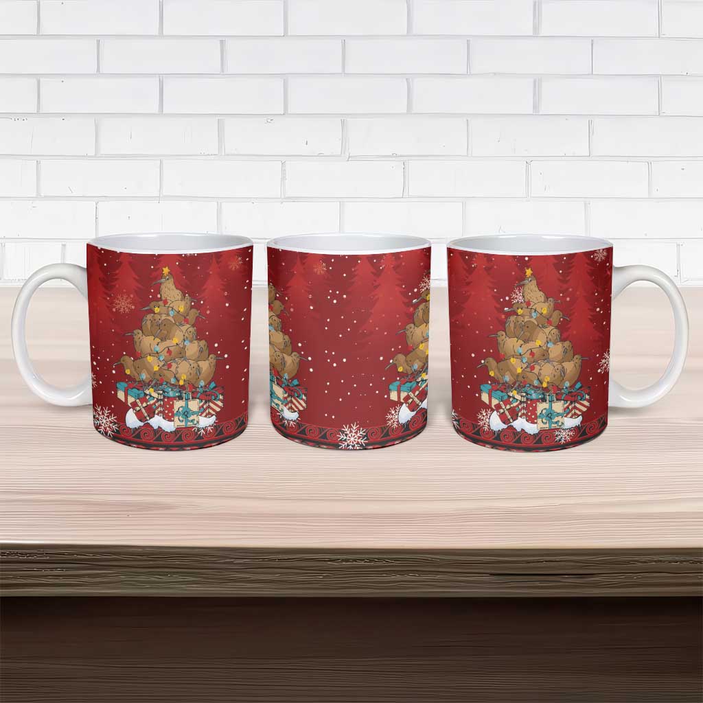 Funny Kiwi Bird Xmas Tree Ceramic Mug New Zealand Tribal Christmas Spirit - Polynesian Pride